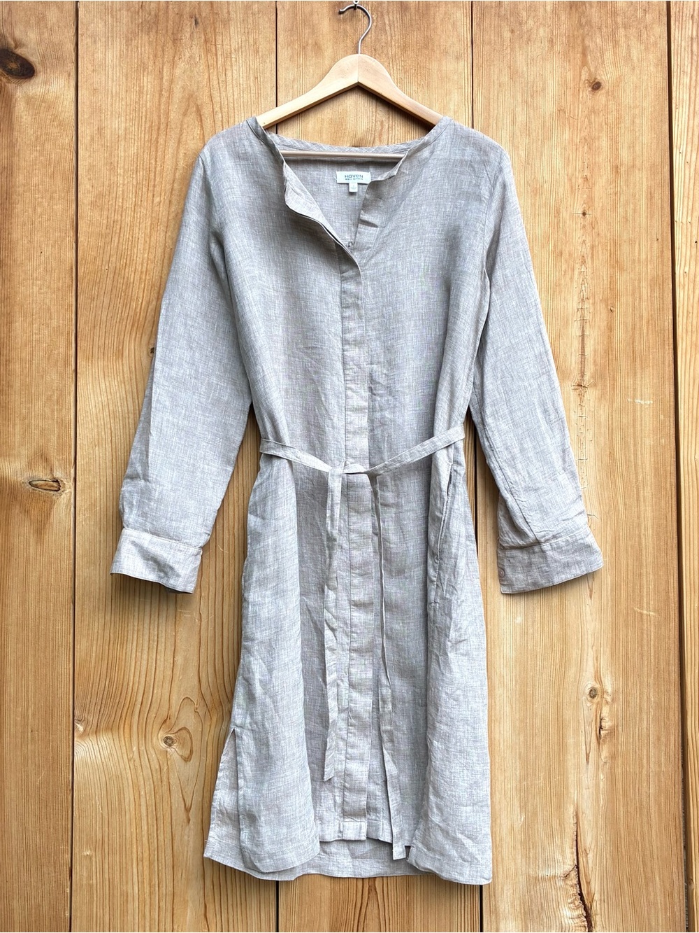 Haven Tan Linen Belted Shirtdress Sz Small
